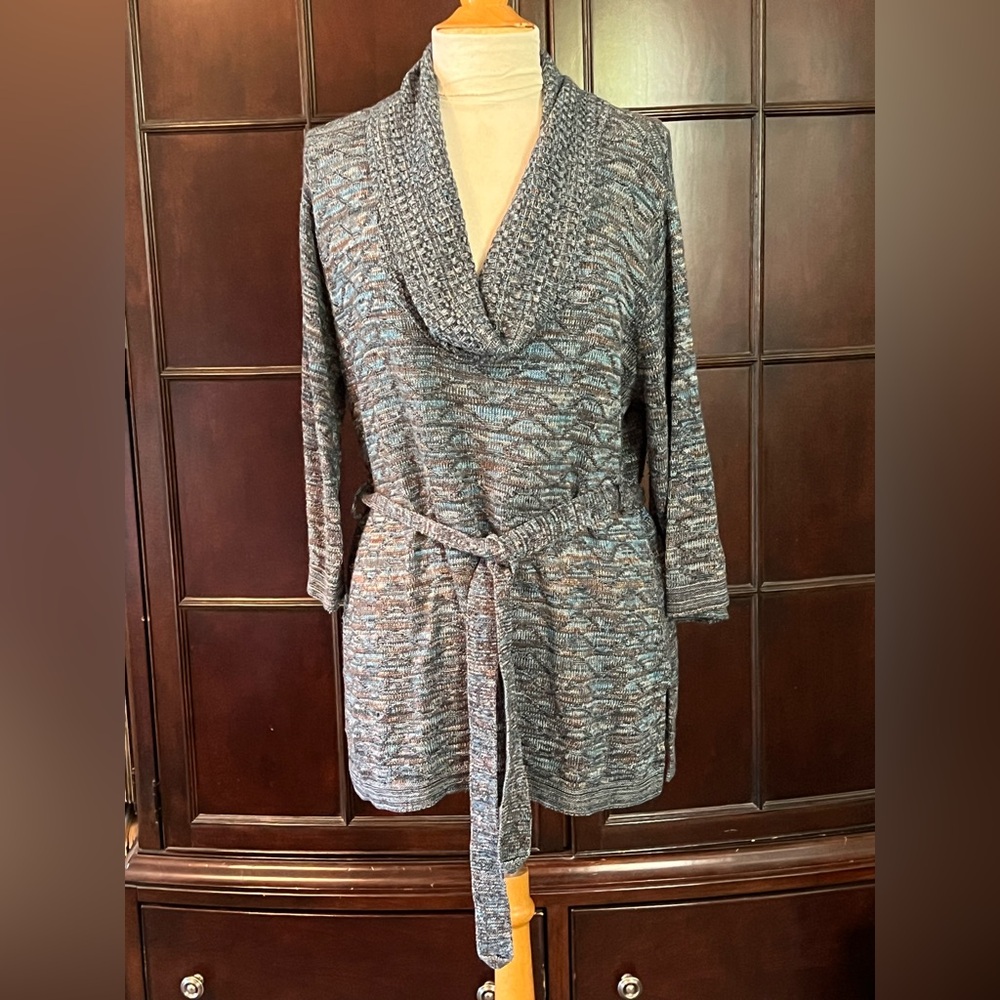 Lane Bryant Teal/Brown Cowl Neck Sweater
